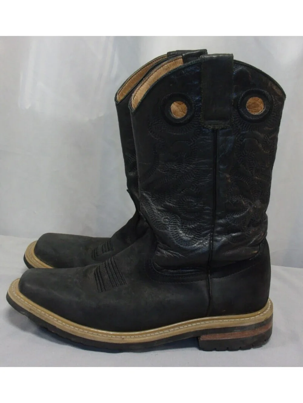 DESIGNER POTRERO WESTERN SQUARE TOE HEAVY SOLE MIDCALF COWBOY BROWN BOOTS SIZE 6